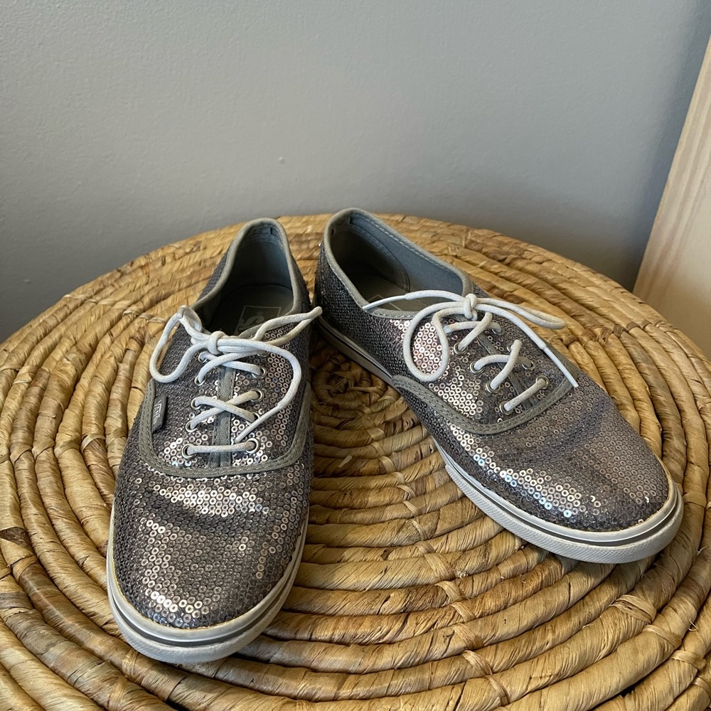 Grey sequin vans sneakers